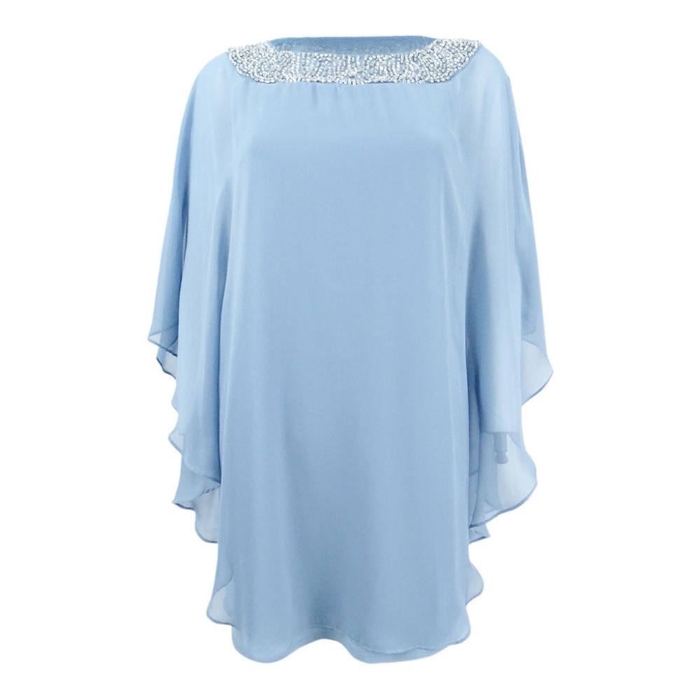 Macy’s Xscape Women's Beaded Chiffon Capelet Dress - Blue Size 6
